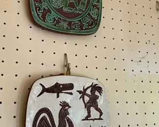 1950's  Friley Fistick Trivet with Weathervane Design,  Friley Fistick Trivet with Mayan Design