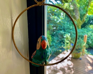 Hanging Ceramic Cockatoo Bird in Ring