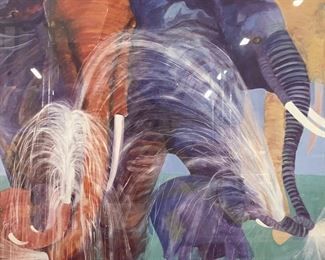 Framed Elephants Lithograph
