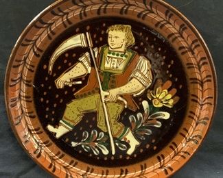 Signed Hand Painted Figural Art Pottery Plate
