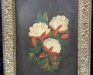 Framed Vintage Flower Painting On Glass

