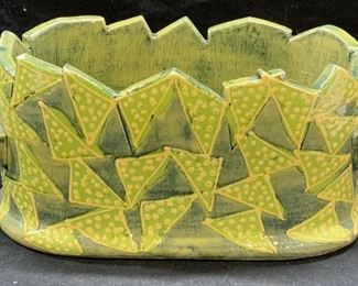 Signed Artisan Green Art Pottery Planter
