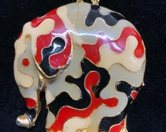 MONET Signed Enamel Elephant Pendant Necklace

