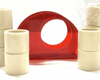 Set 10 Composite Napkin Rings w MCM Napkin Holder
