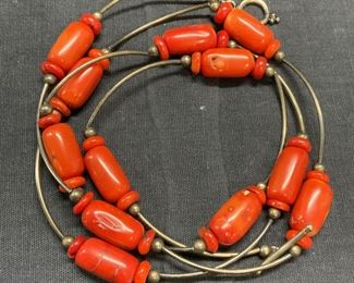 Sterling Silver & Red Coral Beaded Necklace
