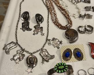 Really cool cowboy themed necklace with sterling pieces and an amazing signed artisan sterling cuff.  