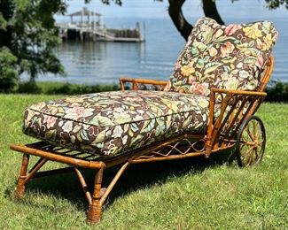 Vintage Rattan Chaise Lounge, C. 1930
