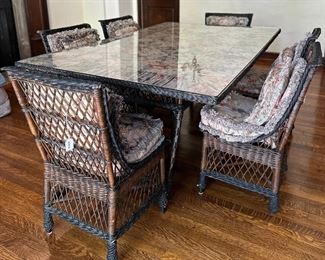 Set Of Antique Wicker Dining Table And Side Chairs, Early 20th Century
