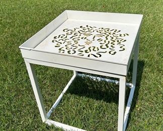 White Aluminum Side Table With Sunburst Face Pierced Design