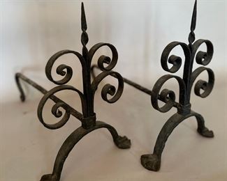 Antique Wrought Iron Andirons
