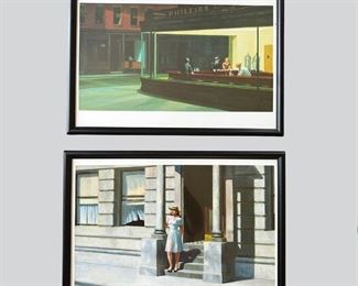Pair Of Framed Edward Hopper Art Print Painting Reproductions Of "Summertime" And "Nighthawks