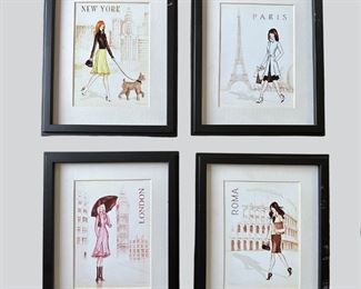 Set Of Four Framed City Fashion Art Print Posters