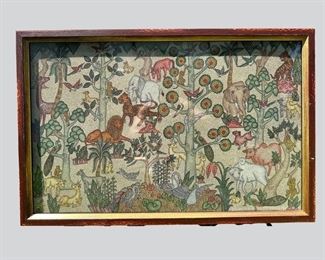 Framed Tree Of Life Sand Painting, Probably Bagan, Myanmar, 20th Century