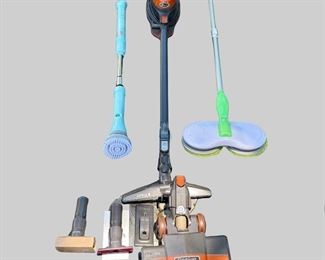 Group Of Cleaning Tools: Shark Vacuum, Homitt Tile Brush And Floor Scrubber