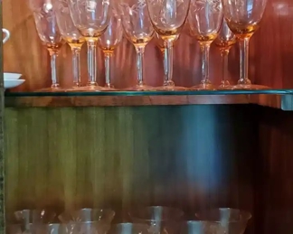 Vintage Pink Etched Depression Glass Wine / Water Drinking Glasses