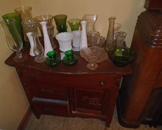 Lots of vases including milk glass