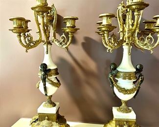 Pair Bronze/Marble Cherub Candelabras...Gorgeous!