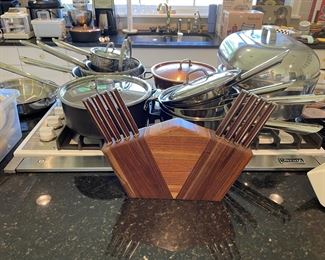 All Clad, Hand Crafted "Barfoot" Brass & Walnut Cutlery Set