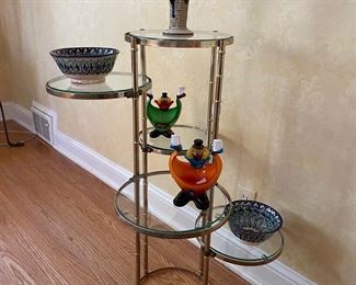Glass and Brass Plant stand and Murano Glass Figures