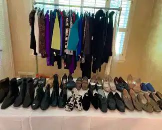 A very large selection of Designer Clothing & Shoes. Some samples have never been worn.