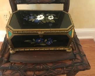 Turn of the Century Italian Pietra Dura Inlaid Bronze and Malachite Box