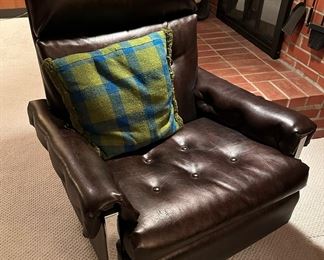 MCM Chrome Tufted Black Swivel Armchair