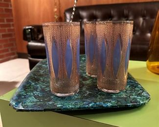MCM Culver Tiffany Aqua Highball Glasses