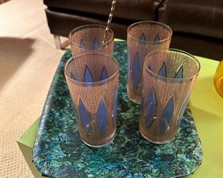 MCM Culver Tiffany Aqua Highball Glasses