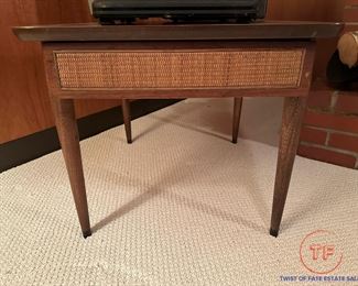 MCM Cane Front Side Table with Drawer by American of Martinsville