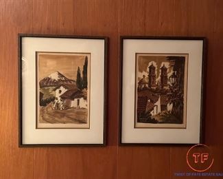 Original Mexican Watercolors Signed CRUZ