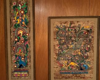 Vintage Modern PARCHMENT Deer and Birds Paintings