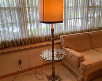 Vintage Brass Hollywood Regency Lamp with Glass Table