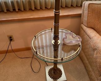Vintage Brass Hollywood Regency Lamp with Glass Table