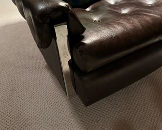 MCM Chrome Tufted Black Swivel Armchair