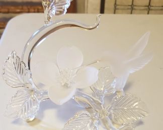 Frosted and Clear Glass Hummingbird Figurine