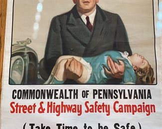 Rare Original 1930 Cloth Safety Poster