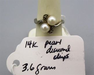 14k Gold Pearl & Diamond Chips