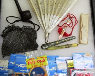 Fan, Mesh Purse, Fountain Pens & Patches