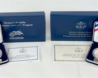 2006-P U.S. Benjamin Franklin Commemorative 90% Silver Coin & 2004-P Thomas Alva Edison 90% Silver Coin W/ Certificate Of Authenticity
