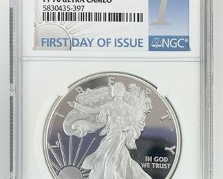 2023-W U.S. American Eagle 99.9% Silver Dollar Coin First Day Of Issue Congratulations Set NGC PF 70
