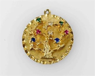 Fine 14K Yellow Gold Gemstone Tree of Life Charm
