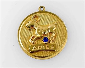Fine 14K Yellow Gold Gemstone Aries Ram Charm

