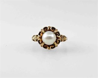Fine 10K Yellow Gold 9mm Pearl Ring Size 6.25
