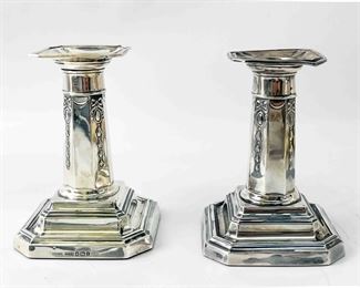 Antique Sheffield James Deakin & Sons Weighted Sterling Silver Candlesticks 395 Grams
