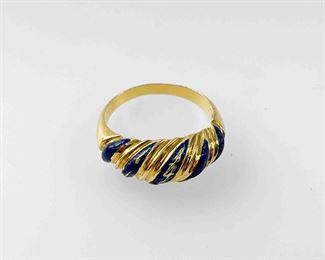 Fine 18K Yellow Gold & Blue Enamel Ring Size 6.75
