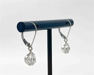 Fine 14K White Gold 7mm CZ Pierced Dangle Earrings
