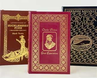 3 The Easton Press Leather Bound Books: 1994 The Adventures Of Huckleberry Finn By Mark Twain, 1977 Moby Dick Or The Whale By Herman Melville, & 1979 Great Expectations By Charles Dickens
