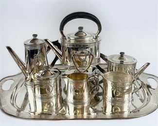 Antique Gorham Co. Silver Soldered 7 Piece Tea Set #0899
