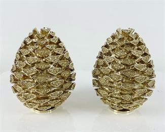 L�OBJET 24K Gold Plated & Swarovski Crystal Pine Cone Salt Pepper Shakers

