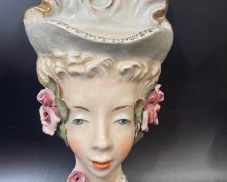 Vintage Victoria Royal Lady Head Vase Wall pocket decorative porcelain
